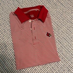 Cutter & Buck Men's Red and White Striped Polo